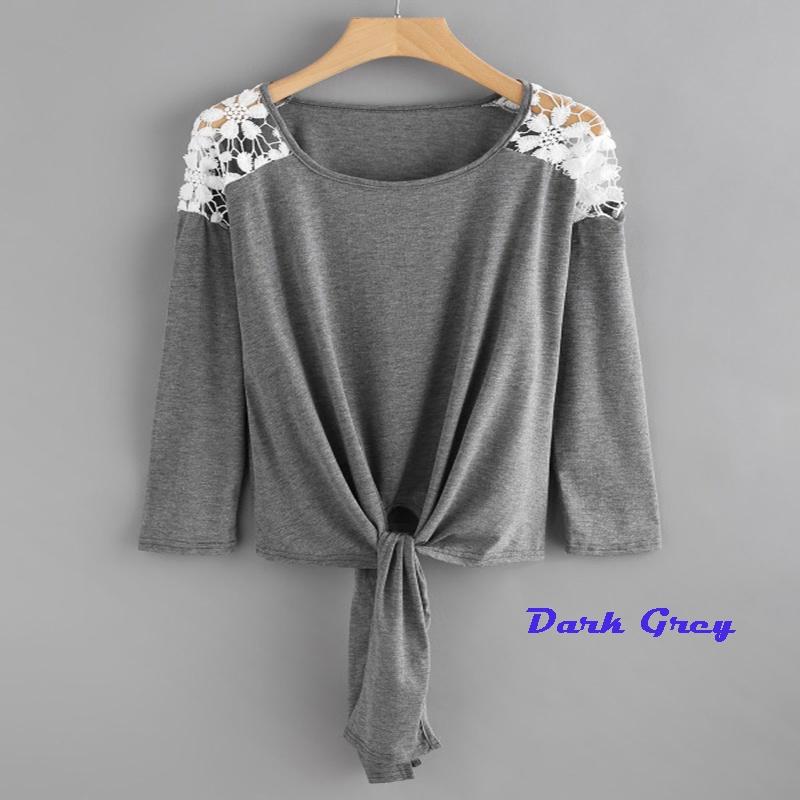 Timeless Design Cotton And Polyester Womens Lace Stitching Round Neck Top