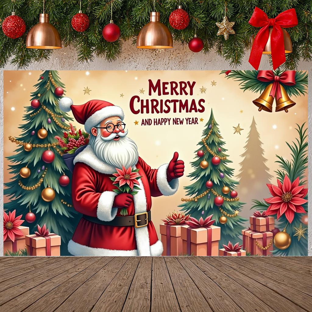 New Year Banner Christmas Tree Design Christmas Backdrop Xmas Display Santa Claus Theme Festive Display For Festive Event Home