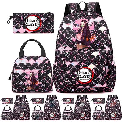3Pcs/set Anime Demon Slayer Printed Backpack Handbag Pencil Case for Teenger Student Girl Boy Bookbag Large Capacity Waterproof Travel Bag Gift