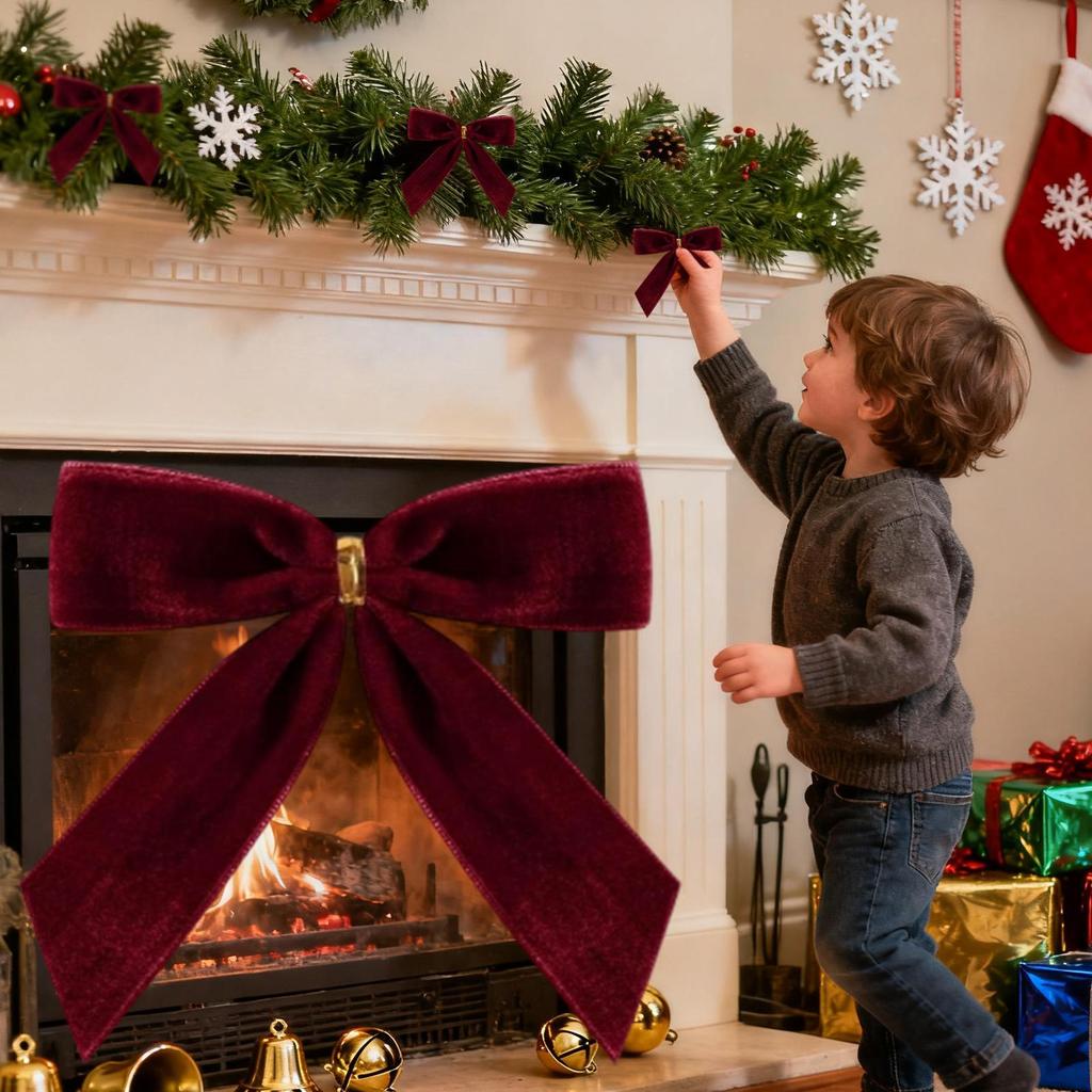 24 Pieces Christmas Tree Velvet Bows Wine Red Christmas Bow Vintage Ornaments Suitable For Flower Garlands Gift Packaging Crafts