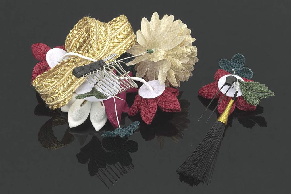 SOUBIEN Hair Ornament Set for Graduation and Perfect for Furisode and Hakama Features Red Chrysanthemum and Ping Pong Flower Braided and Made in