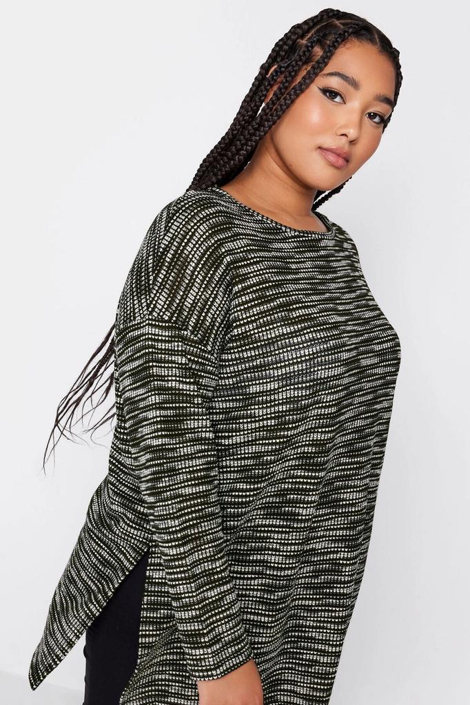 Women's Big Size Blouse Large Size Slit Detailed Crew Neck Long Sleeve Blouse 302606