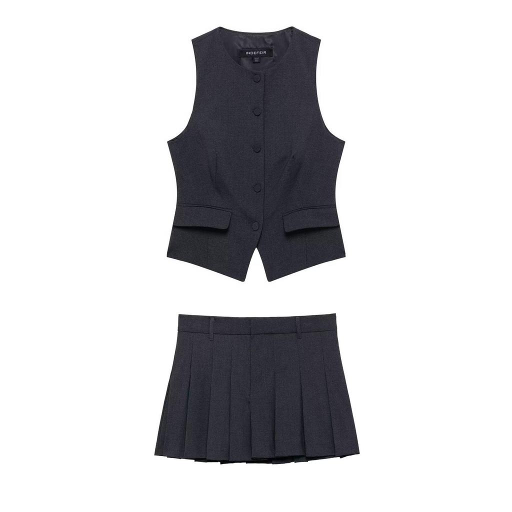 Vestă fără mâneci slim fit pentru femei, stil european și american, Primăvara 2025, Veston, Fustă și Pantaloni