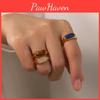 Trendy Women's Stainless Steel Ring Stylish Geometric Shape With Natural Stone Inlay