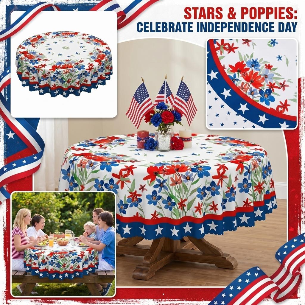 1 Star And Pattern Patriotic Table Cover Suitable For Round Dining Table Home Layout