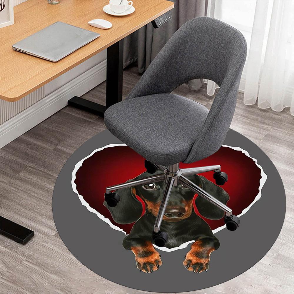 1pc Dachshund Heart Pattern Office Round Rugs, Under Chair Round Rugs for Living Room, Bedroom, Bathroom Decoration Carpet 091864