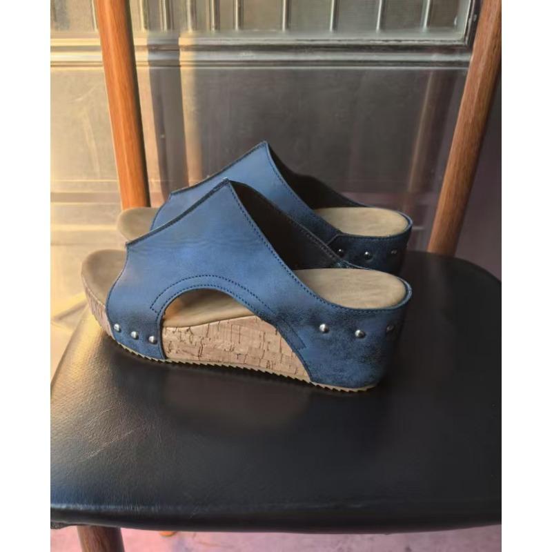 Large size slope heel cool slippers summer new retro platform sandals women's fish mouth muffin slippers
