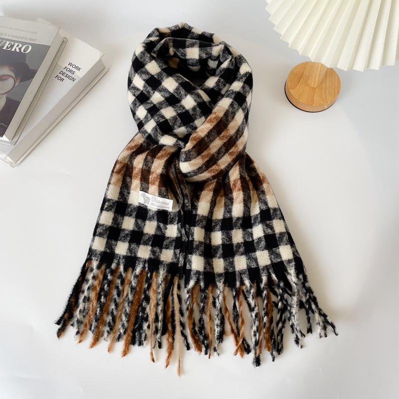 Plaid Scarf Women's Winter New Korean Version of Qiandongge Shawl Imitation Cashmere Warm Fringed Scarf Thickened Tide