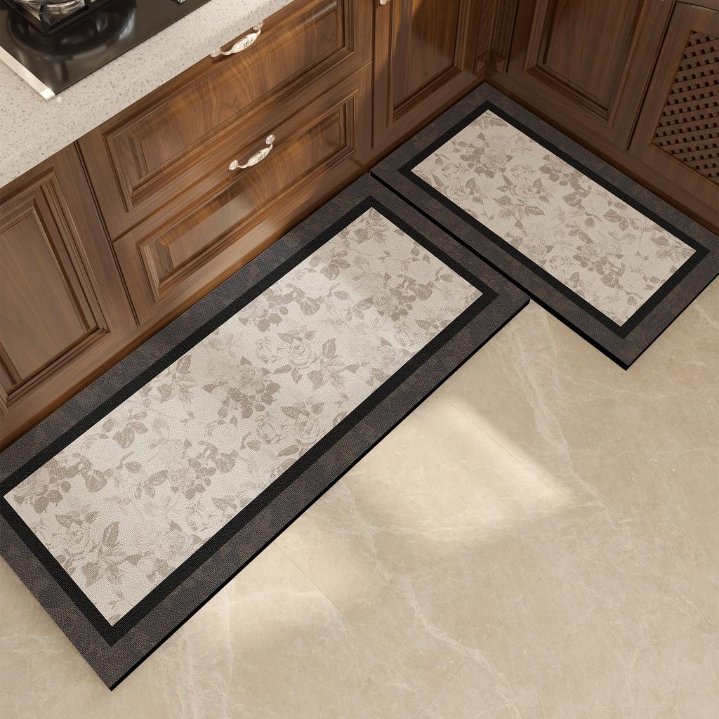 Kitchen Floor Mat Waterproof Non-slip Oil-resistant Leather Carpet PVC Gray Geometric Rug Home Decoration Mat Alfombra Cocina