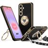 Coque pour Samsung Galaxy A37 5G, Silicone Souple avec Anneau Motif Cœur et Cordon - Noir