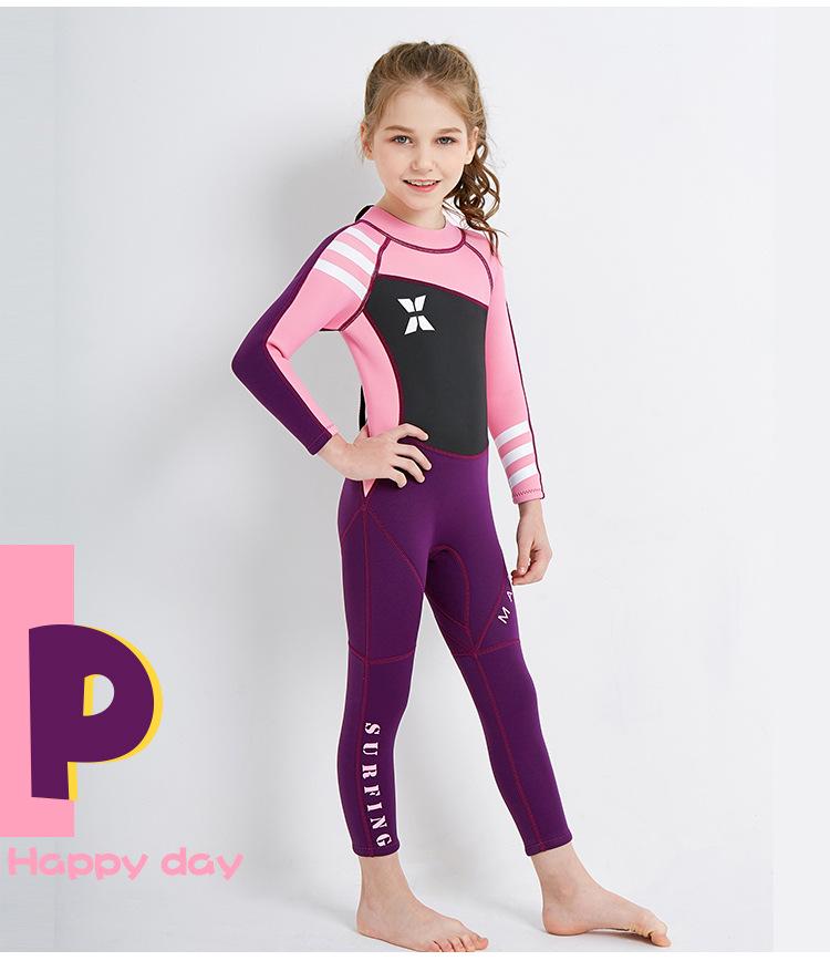 Girls' Long Sleeve 2.5MM Wetsuit: Thickened, Warm, UV-Protected One-Piece for Surfing and Snorkeling