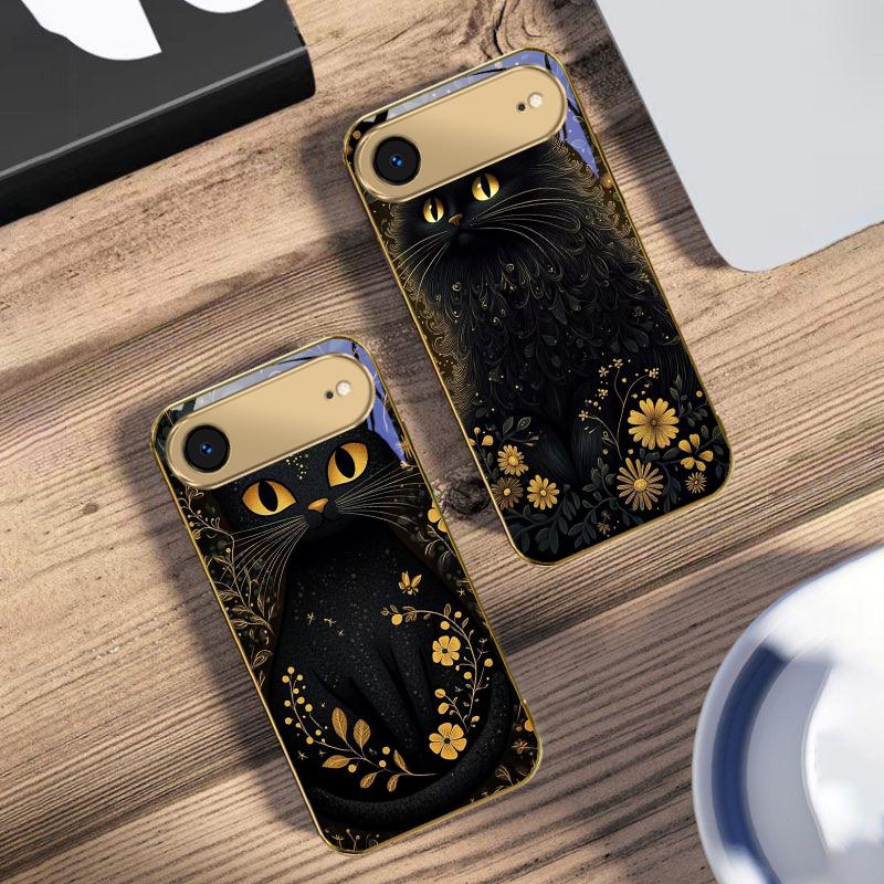 Round and bright eyes For IPhone 17Pro Max 16 17 Pro 15 Pro 14 13 Plus 12 Mini 11Pro Max XR 16E 17Air Golden glass phone case