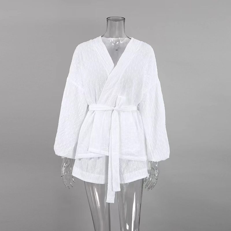 

European and American Summer Loose Jacquard Straps Top Shorts Two-piece Set Lace up Top and Shorts Set White S