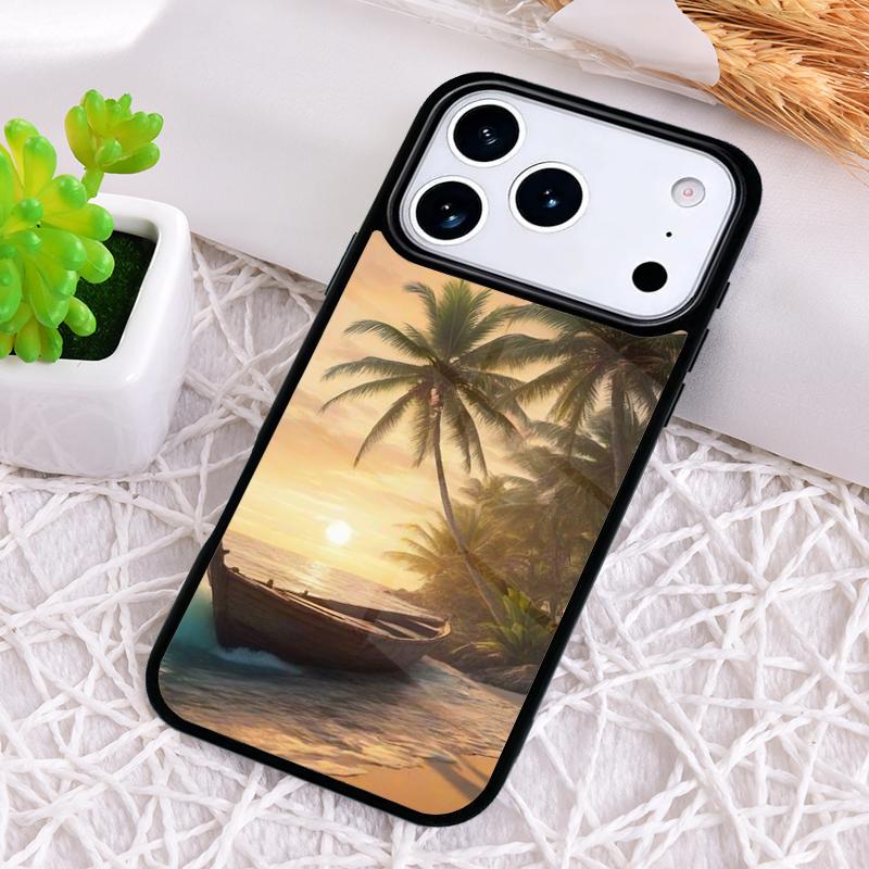 Palm Tree Boat Sunset Shockproof Phone Case for iPhone 17 Air 16e 15 11 12 14 13 Pro Max Cover Coque