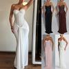 European and American Women's Clothing Sexy Babes Chest Wrapping High Waist Slim Straps Solid Color Dress Women