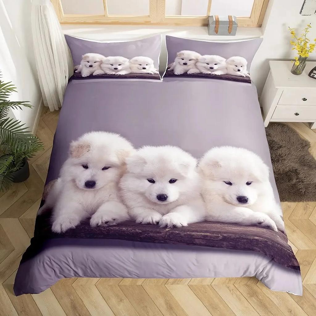 Dog Side My Side Kawaii Puppy Animal Pug Dog Comfortable Duvet Quilt Cover Pillowcase Bedding Set Children Bedroom Home Textile