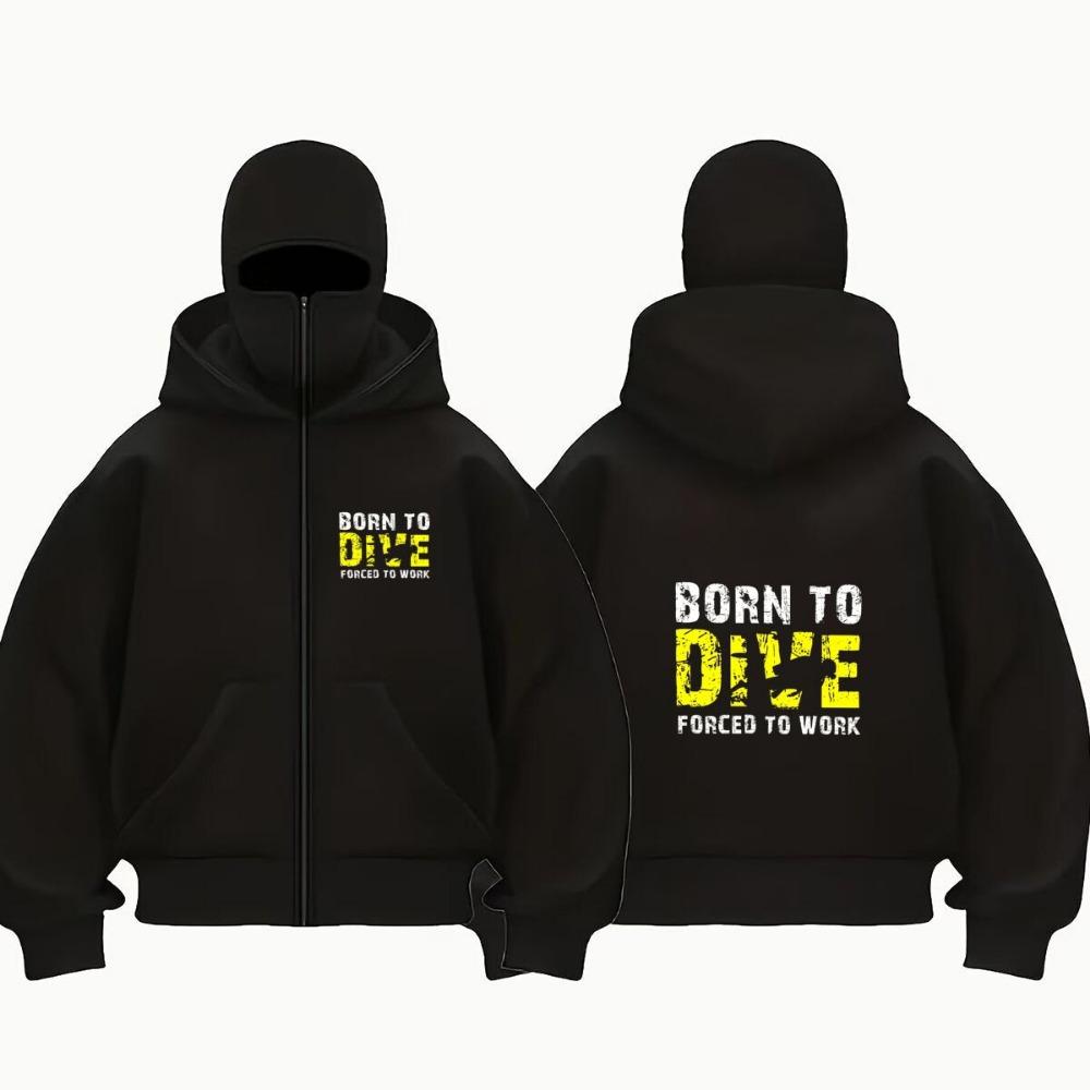 

Forced Work Text Printed Men s and Women s Hooded Wool Sportswear Autumn and Winter Men s Mask Set XXXL