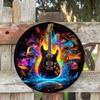Vintage Tin Sign Metal Wall Art with Guitar Neon Light Musical Notes Decor