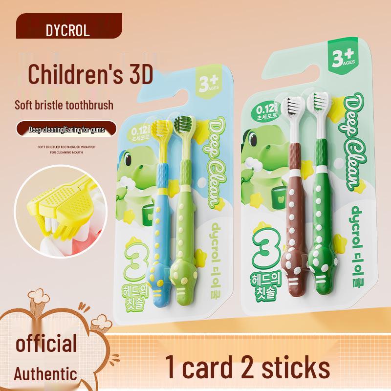 Popular Kids' Soft Bristle Three-Sided Toothbrush, Ages 3-12, Adorable Cartoon Giraffe Design