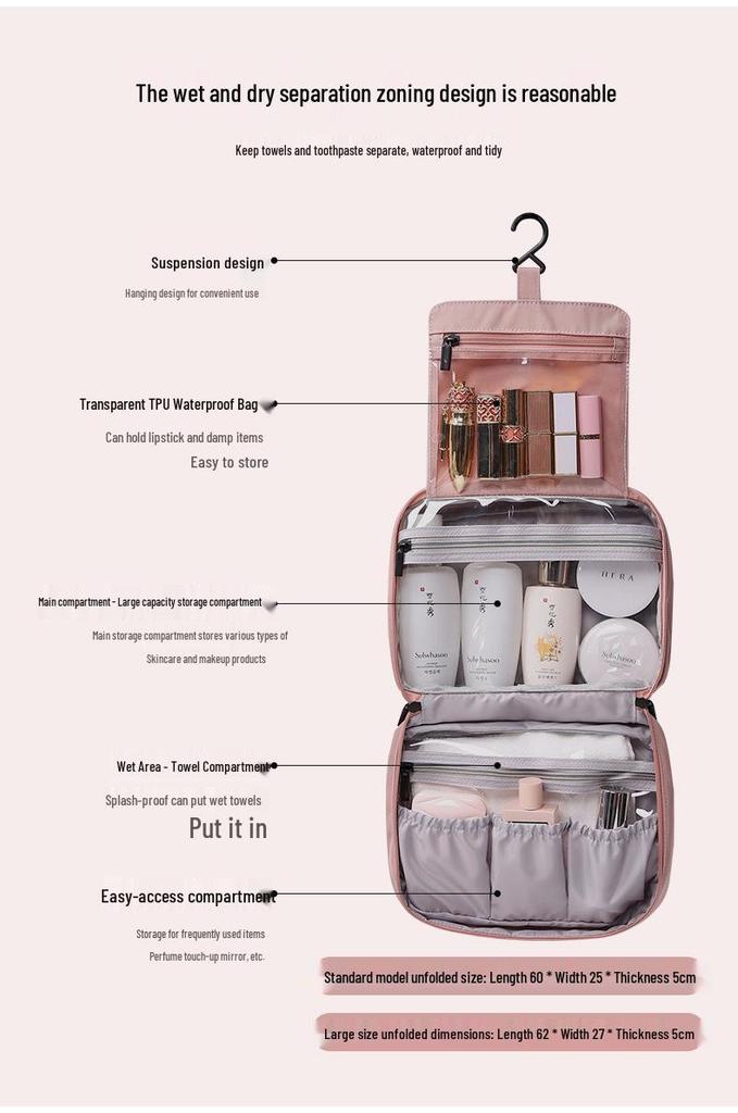 TOMILL Waterproof Travel Wash Bag with Wet/Dry Separation, Large Capacity, Portable Cosmetic & Shower Storage