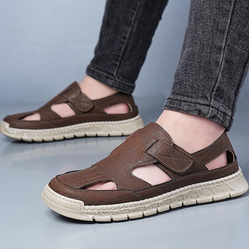 Fashion Summer Sandalias for Men Fashion Casual Leather Sandals  Breathable Hollow Out Sandalias Non Slip Sneakers for Men Roman Sandals