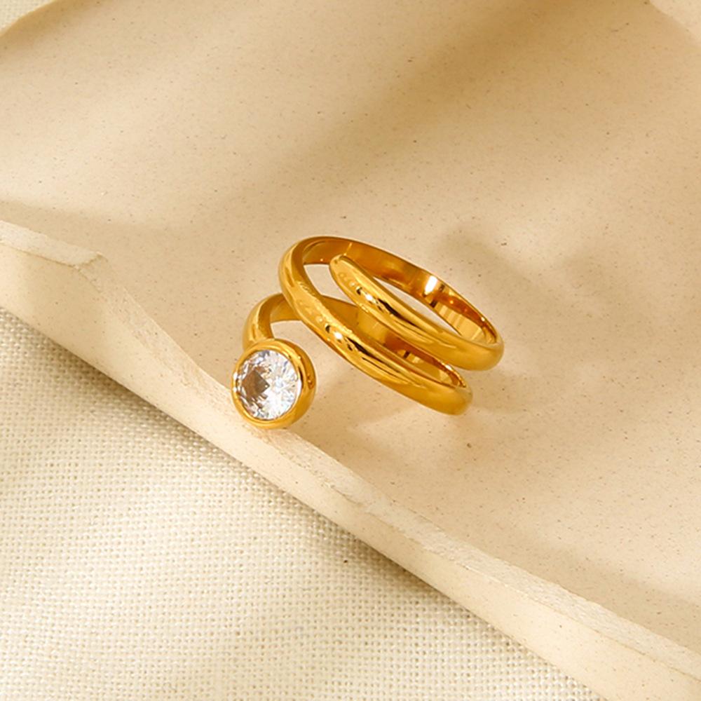 Ins Light Luxury Serpentine White Zircon Double-layer Ring 18K Gold Stainless Steel Ring Personalized Design Jewelry Women