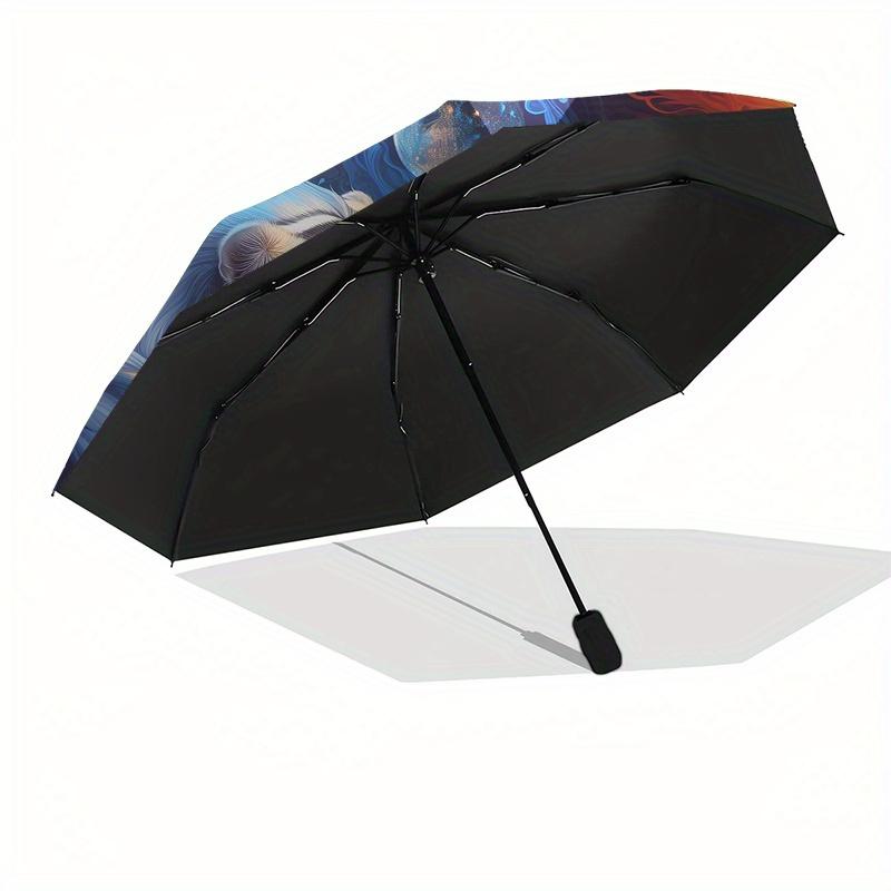 Yin Yang Tiger Moon Circular Wall Art DecorUmbrella, Portable 3-Fold Compact Umbrella for Men & Women Gift
