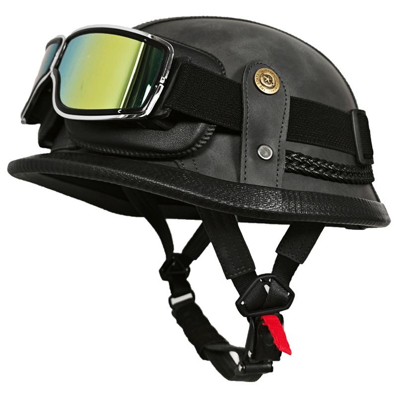 German Handmade Leather Helmet Men and Women Four Seasons Half Helmet Electric Vehicle Helmet Retro Steel Helmet