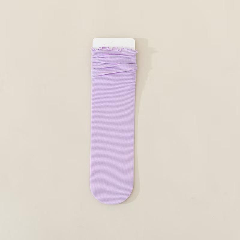 

Женские летние носки из ледяного шелка с оборками – Дышащие, Удобные, с краем в виде гриба, Однотонные носки-слаучи One Size