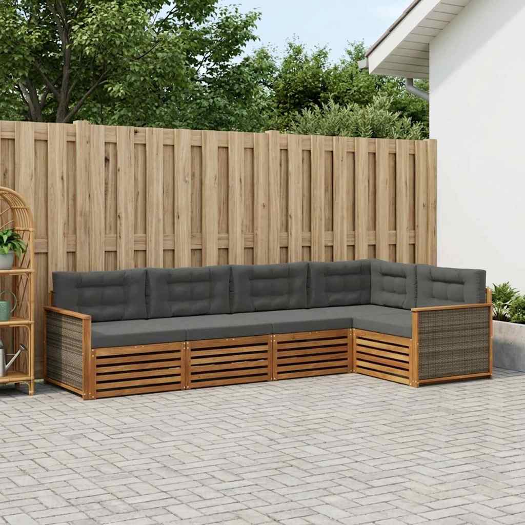 Outdoor Sofa Set with Cushions 5 Pcs Natural and Anthracite