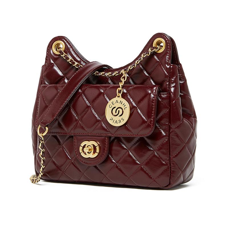 New Bag Top Layer Cowhide Bag Tmall Elf Xiaoxiang Style Fashionable and Versatile One Shoulder Crossbody Women's Bag