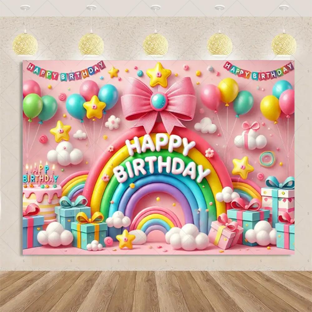 Pink Bow Tie Background Banner Girls Birthday Party Decorations Balloon Flower Photography Backdrop Supplies Photo Shoot Props