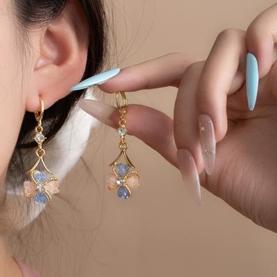 Super Fairy Flower Diamond Long Earrings Women'S Fashion High Sense Niche Design Ear Buckle Simple Versatile Butterfly Stud Earrings