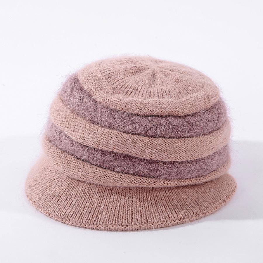 

Осенне-зимняя вязаная шапка для женщин среднего и пожилого возраста с бархатными наушниками и теплая шапка-ушанка в соответствующих цветах M（56-58cm） розовый