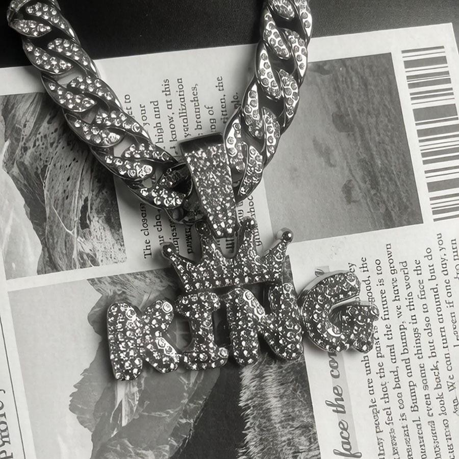 Classic Silver Cuban Link Chain Necklace with Diamond KING Pendant