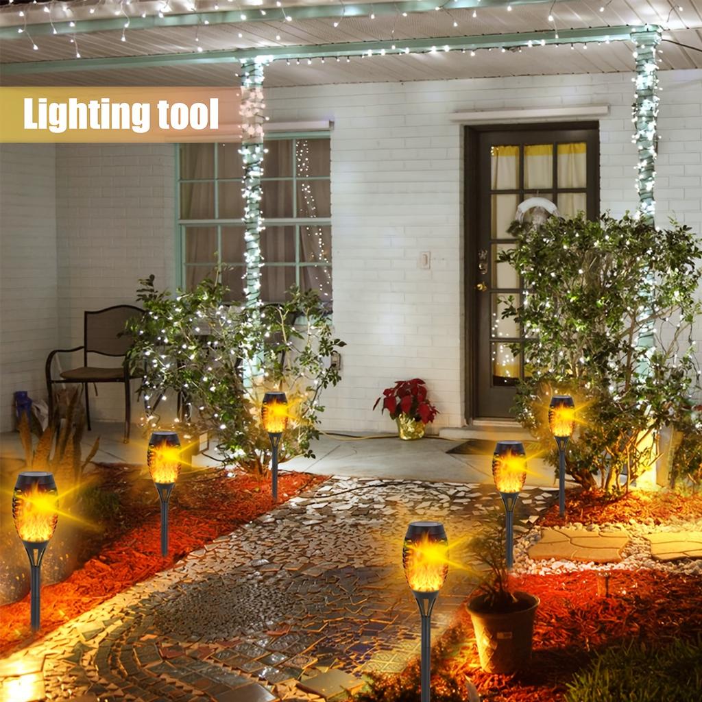 Solar Flame Torch Lights with 12/33/51 LEDs – Flickering Waterproof Outdoor Lamps for Garden Lawn Yard Path Holiday Decoration