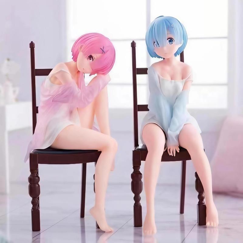 Re:Zero Rem Ram Sitting On Chair Figure Cute PVC Action Figure Collectible Model Toy Anime Gift Starting Life Another World
