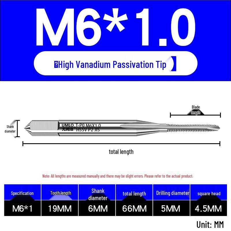UMLO High Vanadium Spiral Tap Machine for M3-M10 Stainless Steel Tapping
