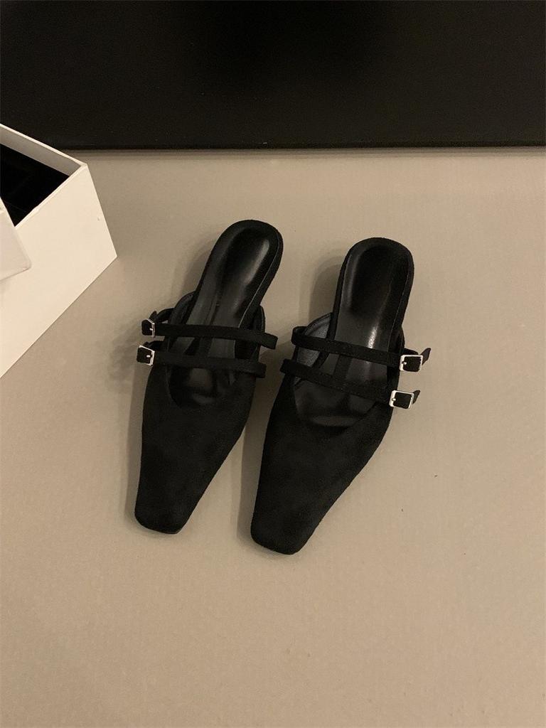 Suede bag head thick heel muller shoes summer half slippers wear cool slippers leopard print slippers half tray