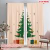 2pcs,2D Plane Printing Window Curtain Christmas Tree_ Gift Box_ Snowflake Durable 100% Polyester Fabric (without Rod)