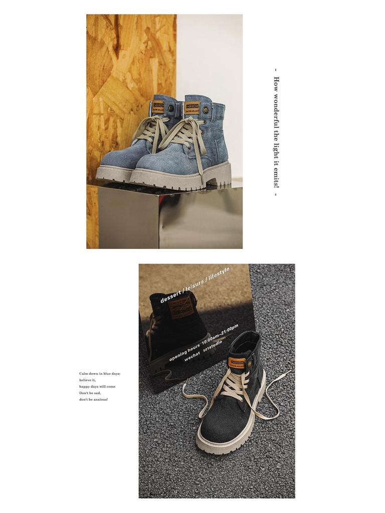 Ghete de gleznă western retro Martin din denim pentru bărbați - Toamna 2025, cu talpă groasă și respirabile (Z33)