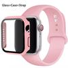 Glass+Case+Strap For Apple Watch Band 46mm 45mm 44mm 41mm 40 38mm Silicone Watchband Bracelet iWatch Series 10 9 8 7 6 5 4 3 SE
