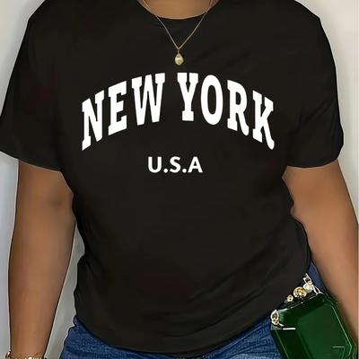 2025 Sommer Mode New York Print Design T-Shirt Klassisch Übergröße Damen Sportlich Lässig Weich Locker Kurzarm Jogging Top