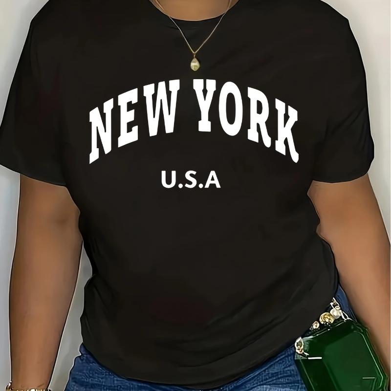 2025 Summer Fashion New York Print Design T-shirt Classic Plus Size Women's Sports Casual Soft Loose Short Sleeve Jogging Top