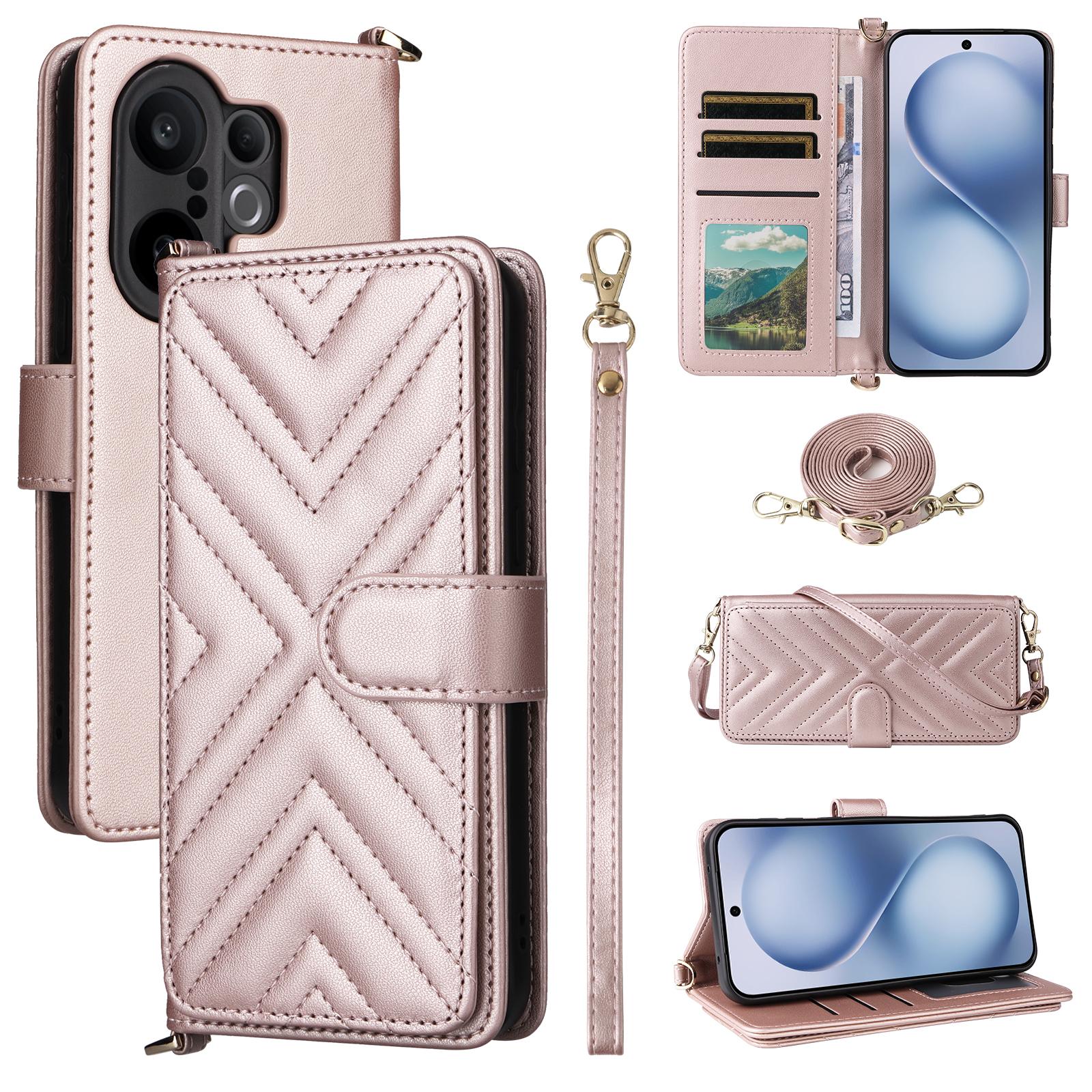 

Для vivo X200 FE 5G/S30 Pro mini 5G Чехол с плечевым/наручным ремешком Кожаный чехол для телефона Подставка Кошелек Pink