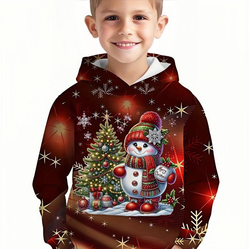 3D Digital Print Christmas Snowman Fun Pattern Sweatshirt, Fashion Trendy Casual Kids' Clothing, Perfect for Boys' Outdoor Wear