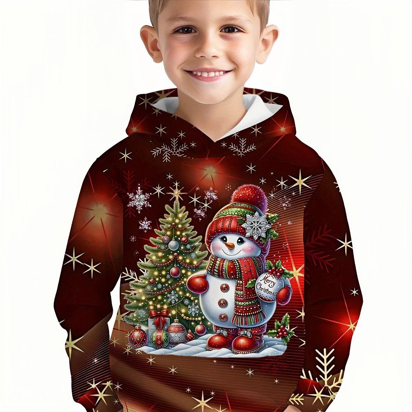 

3D Digital Print Christmas Snowman Fun Pattern Sweatshirt, Fashion Trendy Casual Kids Clothing, Perfect for Boys Outdoor Wear 13-14Y
