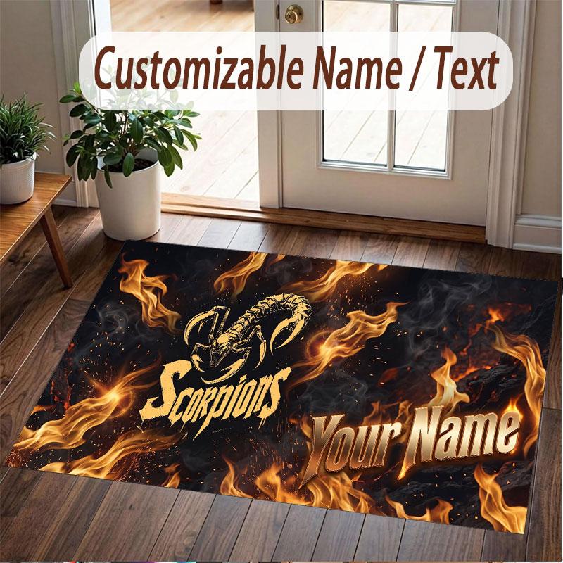 Custom Rug Scorpions Pattern Print Name Text Soft Non‑Slip Floor Carpet for Home Indoor Decoration