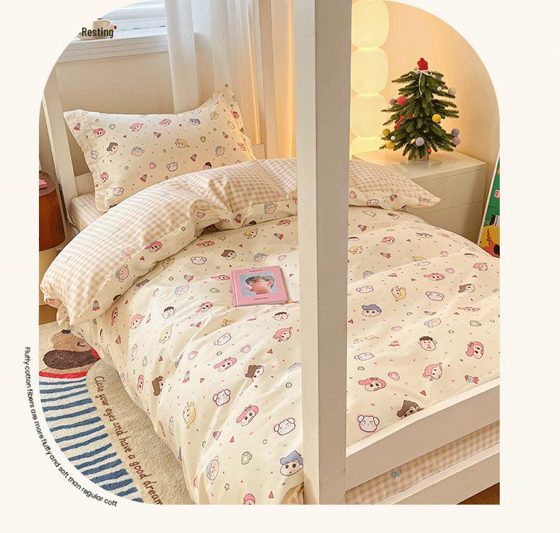 2026 New Cotton Printed Dormitory Bedding: Three- or Four-Piece Set for Single Bunk Beds