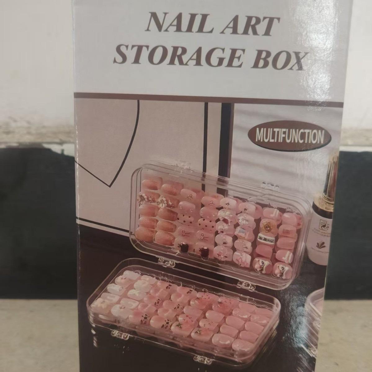 Portable nail clip storage box, nail art collection box, three fold, transparent dust-proof nail art organizing display box